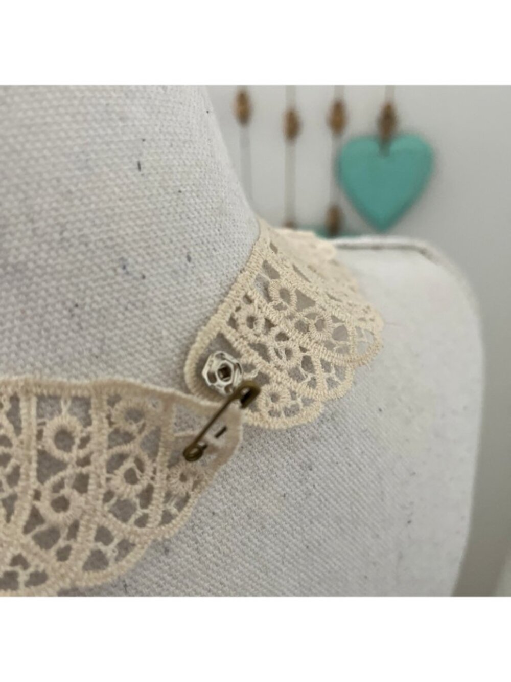 Vintage cream lace crochet detachable peter pan fake collar scalloped romantic - Picture 4 of 5